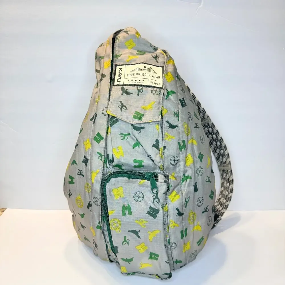 KAVU Rope Sling Crossbody Backpack Gray Bird Compass Outdoors Print